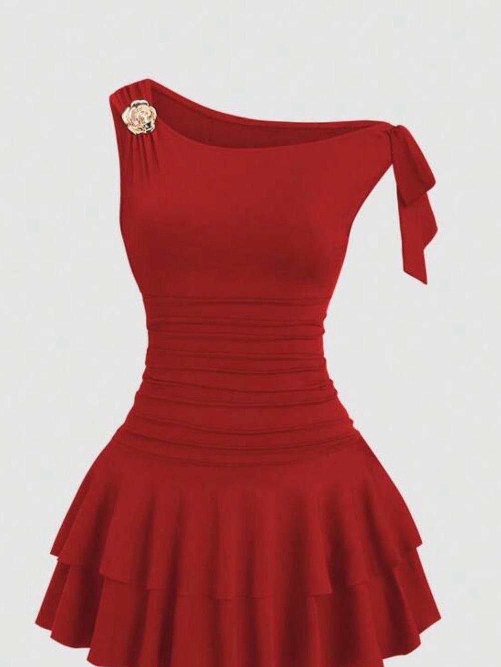 Red One-Shoulder Tiered Skater Dress - Women